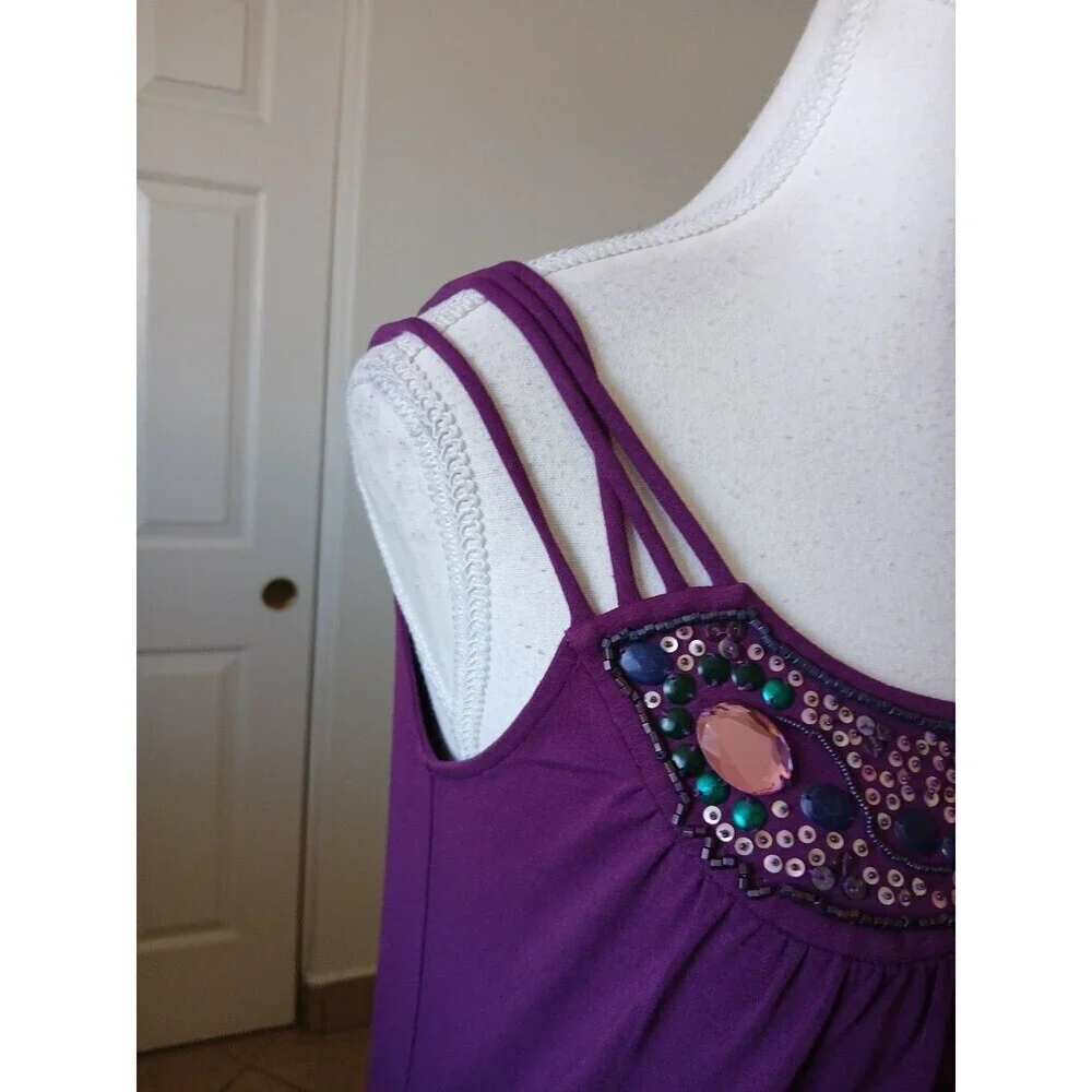 Amass‎ Womens Tank Top Purple Size 2 Sequin Accents Sleeveless Casual Summer